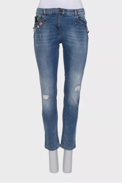 Light blue embellished jeans