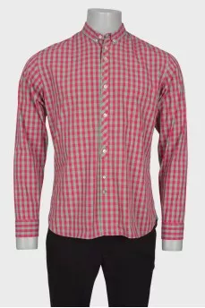 Men's green-pink plaid shirt