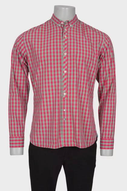 Men's green-pink plaid shirt