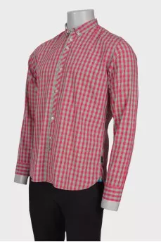 Men's green-pink plaid shirt