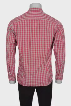 Men's green-pink plaid shirt
