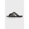 Leather slippers with metal rhinestones