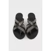 Leather slippers with metal rhinestones