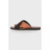 Leather slippers with textiles