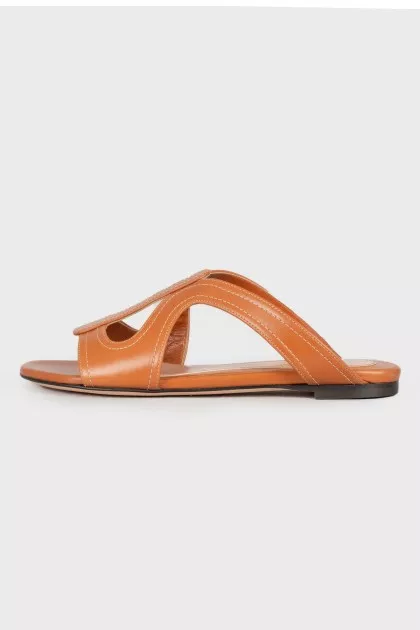 Light brown leather slippers