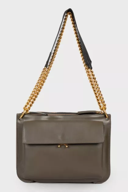 Dark olive leather combo bag