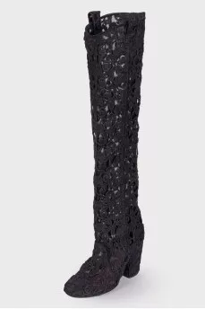 Lace textile boots