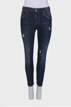 Painted and distressed jeans