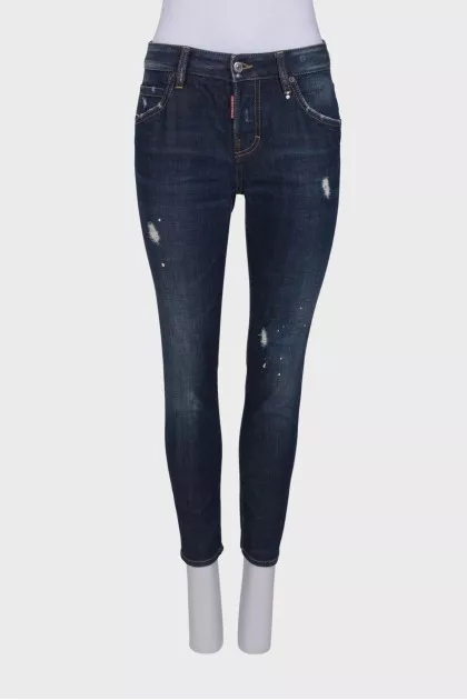 Painted and distressed jeans