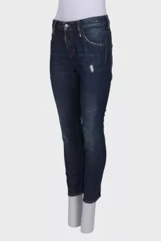 Painted and distressed jeans