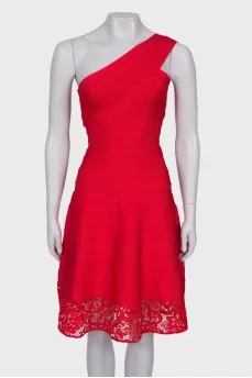 Red one-shoulder bandage dress
