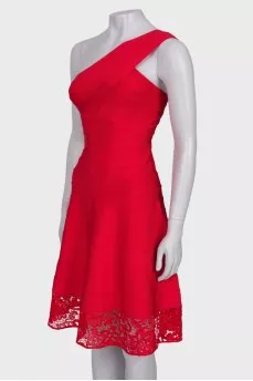 Red one-shoulder bandage dress