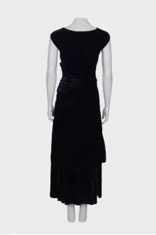 Black and blue velor dress with drape