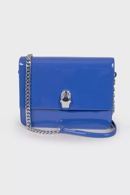 Patent blue shoulder bag