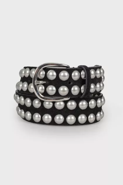 Leather belt with metal decoration