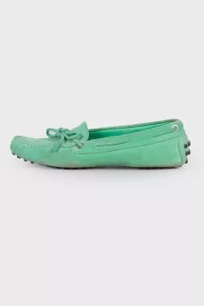 Green suede loafers