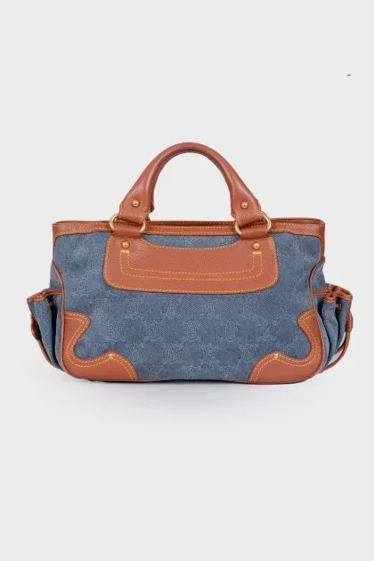 Denim bag with leather trim