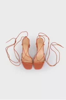 Leather sandals drawstring closure