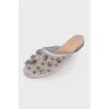Silver mules with rhinestones