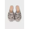 Silver mules with rhinestones