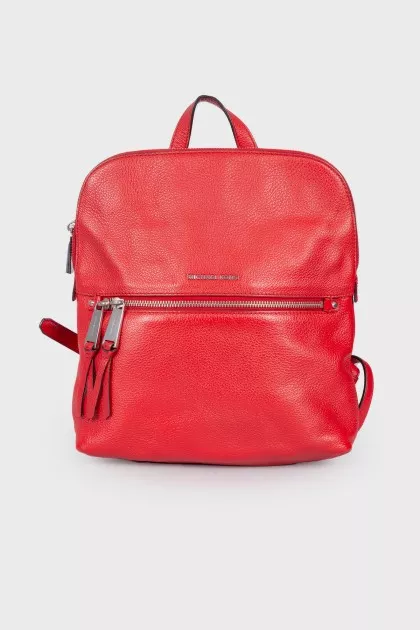 Red backpack with silver hardware