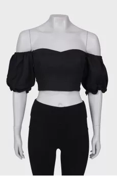 Linen top with lantern sleeve