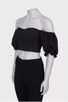 Linen top with lantern sleeve
