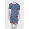 Blue dress with branded pattern