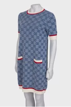 Blue dress with branded pattern