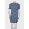 Blue dress with branded pattern
