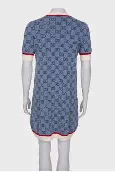 Blue dress with branded pattern