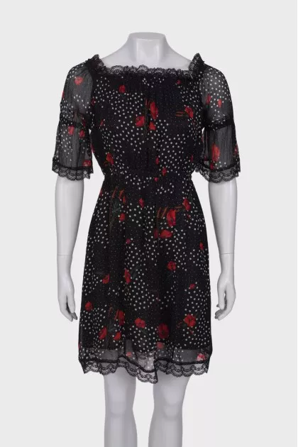 Black dress with print and lace