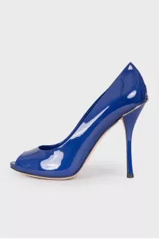 Blue peep toe shoes