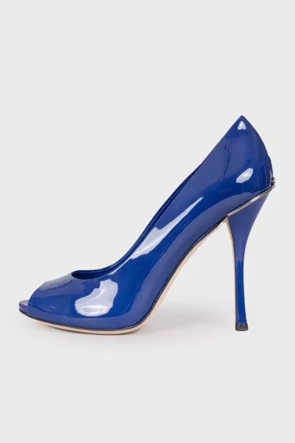 Blue peep toe shoes