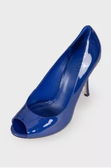 Blue peep toe shoes