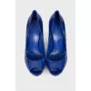 Blue peep toe shoes