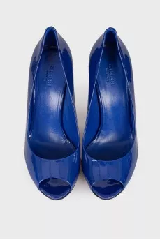 Blue peep toe shoes