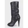 Peep-toe leather boots