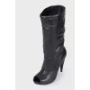 Peep-toe leather boots