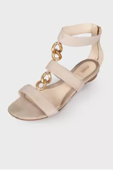 Suede sandals with golden chain