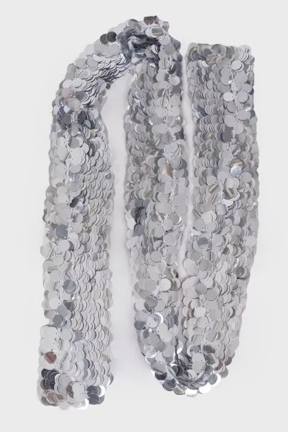 Silver sequin scarf with tag