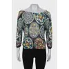 Navy blue print blouse