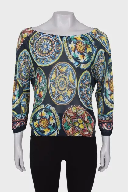 Navy blue print blouse