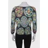 Navy blue print blouse