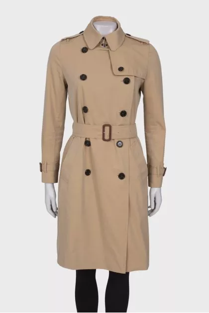 Beige double-breasted trench coat