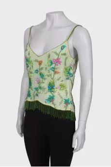 Top in print embroidered with beads
