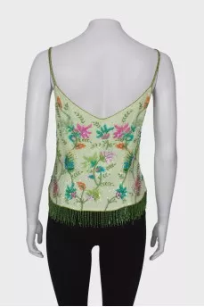 Top in print embroidered with beads