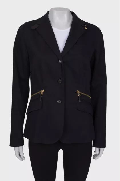 Navy blue jacket with gold hardware