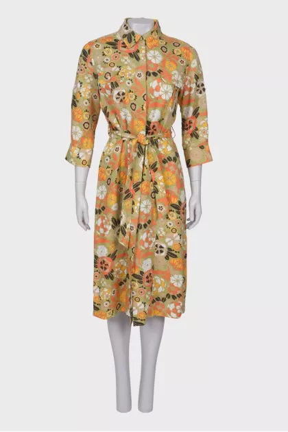 Linen maxi dress in print