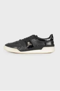 Men's black leather sneakers